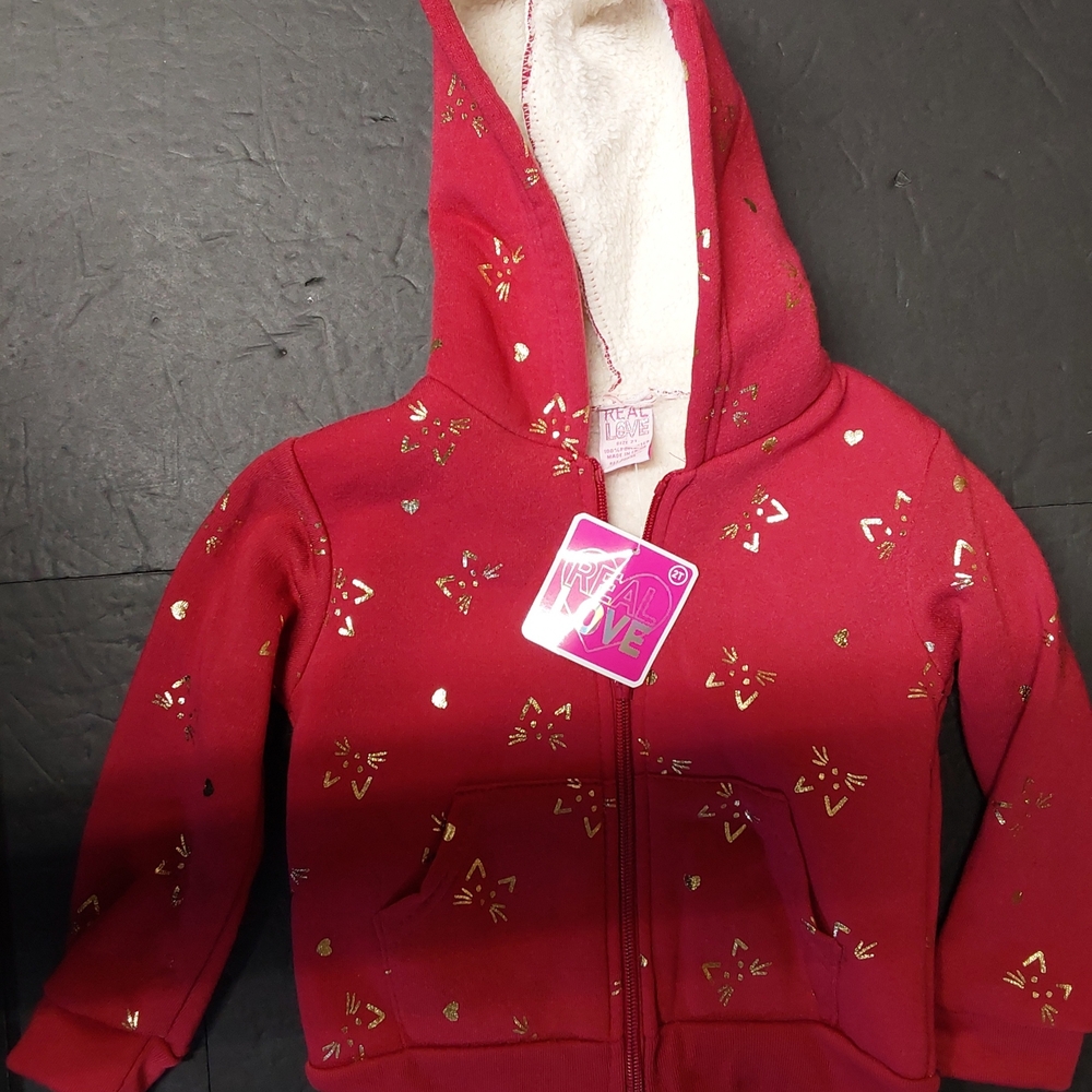 Red Heart/kittens Patterned Kids Hoodie
